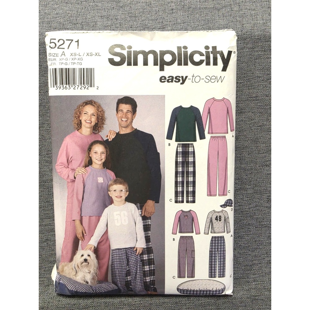 Simplicity #5271 Unisex Child/Teen/Adult Pants Cap Top Pet Bed Size A XS-XL